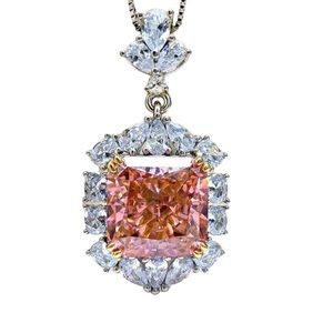 Exquisite 925 Sterling Silver Coral Pink Zircon Necklace
